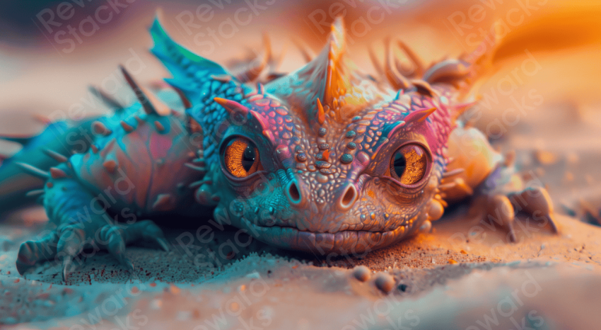 Cute dragon creature in the sand