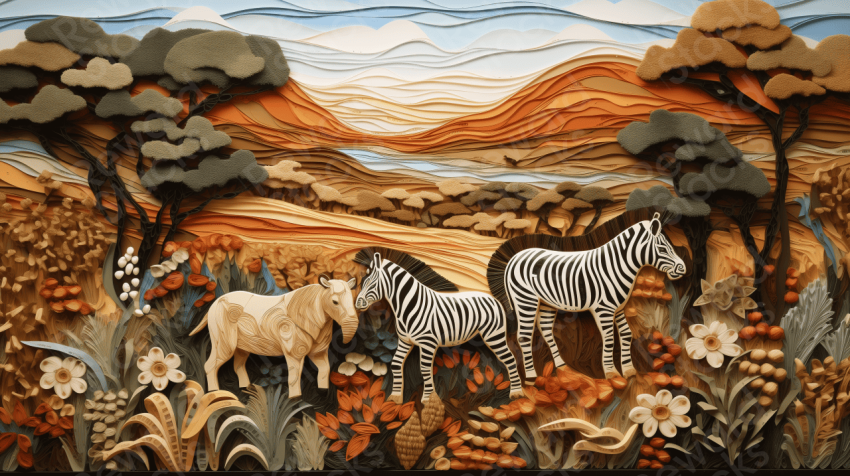 3d quilling African safari scene