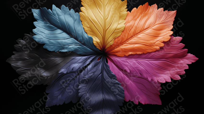 Set of large leaves in rainbow colours