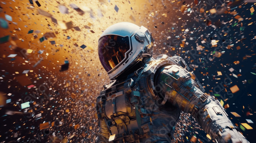 astronaut colored particles