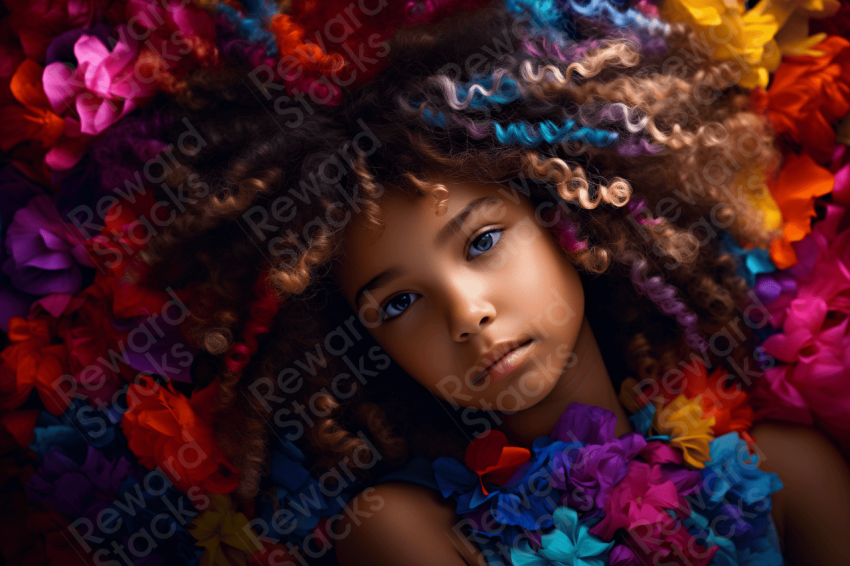 Cute girl with curly colorful hair