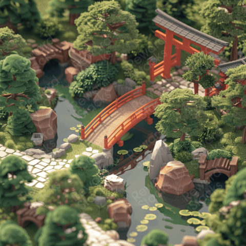 Isometric Japanese garden