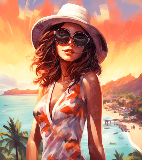 Vacation female cartoon illustration