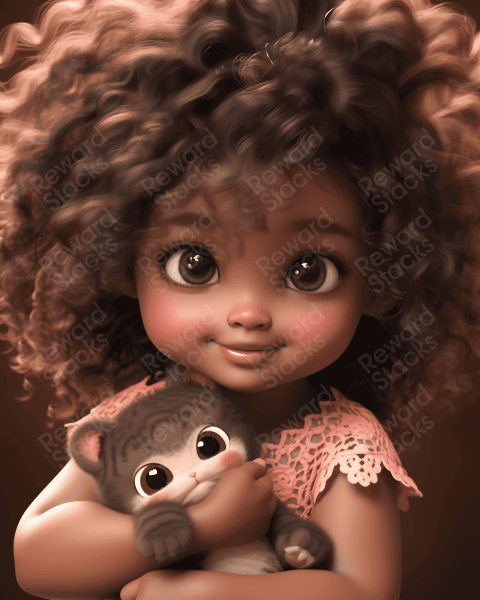 Cute little girl with a toy cat