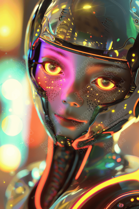 3D rendering of a cute robot girl