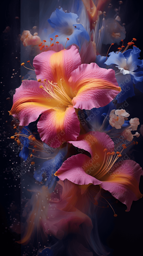 Print flowers in dramatic light