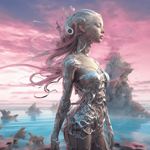 Female humanoid in the sea