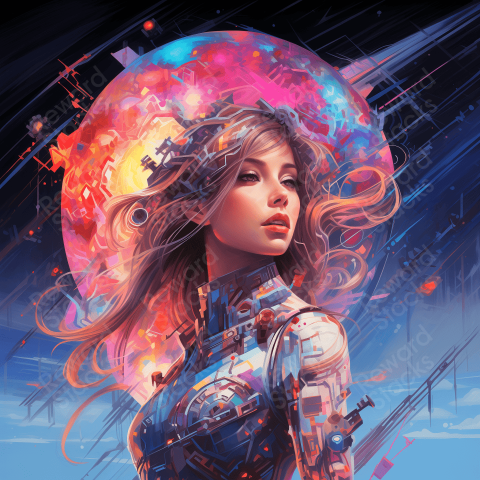 Futuristic woman in colorful paint