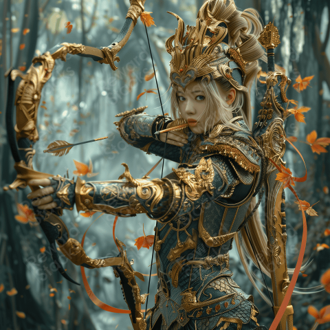 Girl in armour with golden hair