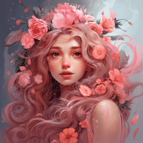 Girl with pink flowers in her hair