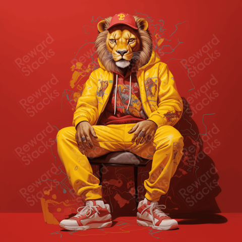 Lion wearing red outfit