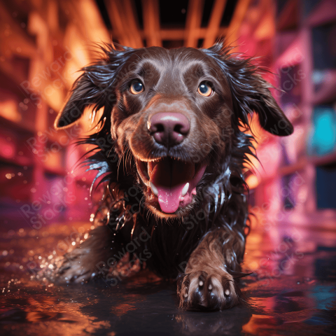 Running dog in night city