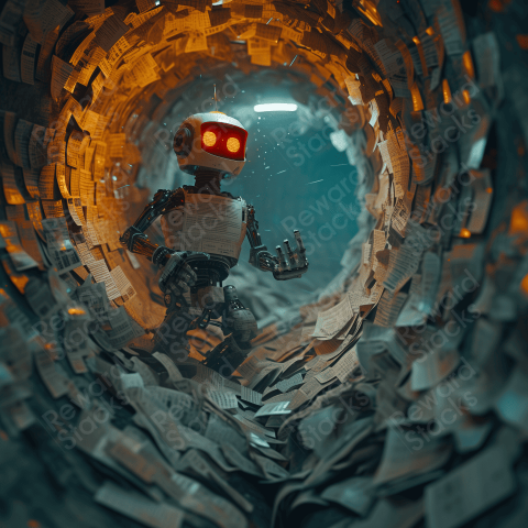 Robot is inside a paper tunnel