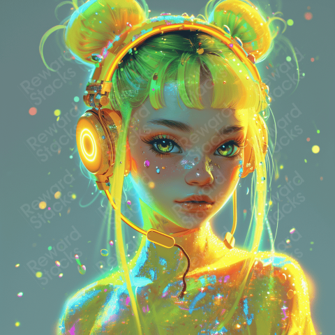 Neon  a bright little girl with headphones