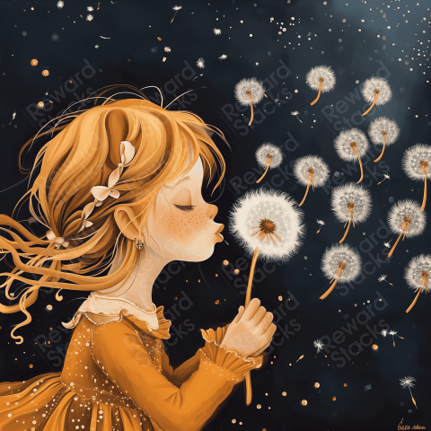 Girl blowing dandelions