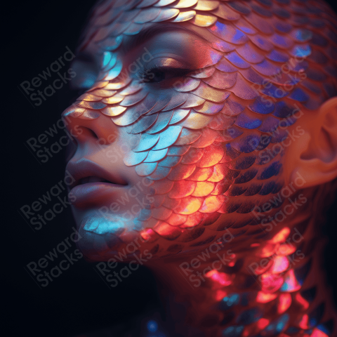 Beautiful girl closeup reptile scales on face
