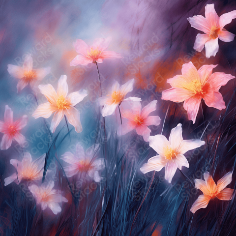 Blurred oil pastel flowers