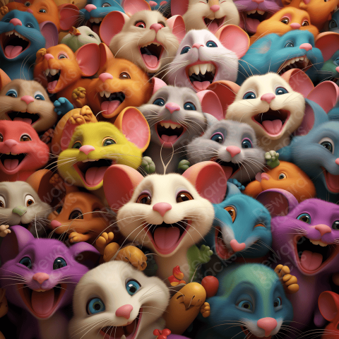 Bunch of the colourful happy mouse faces