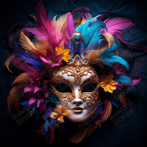 Carnival mask with colorful feathers