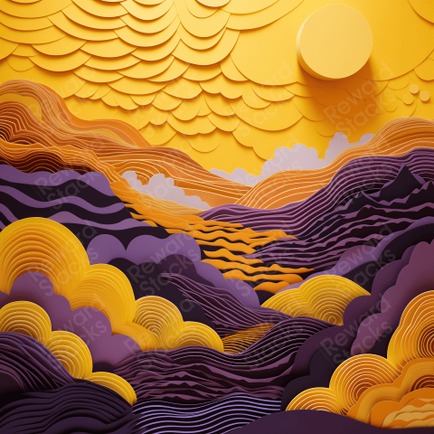 Sunrise landscape of stripes paper
