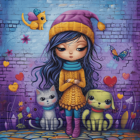 Painting of a girl in graffiti style