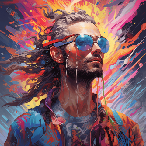 Psychedelic man in colorful lights